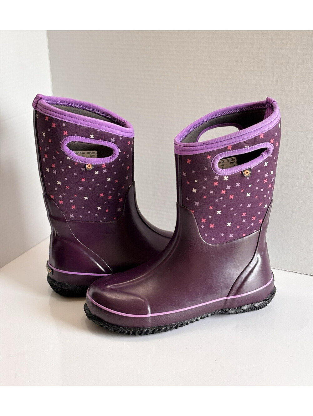 Bogs K Classic Plus Eggplant Multi Waterproof Insulated Rain Snow Boots Youth 6